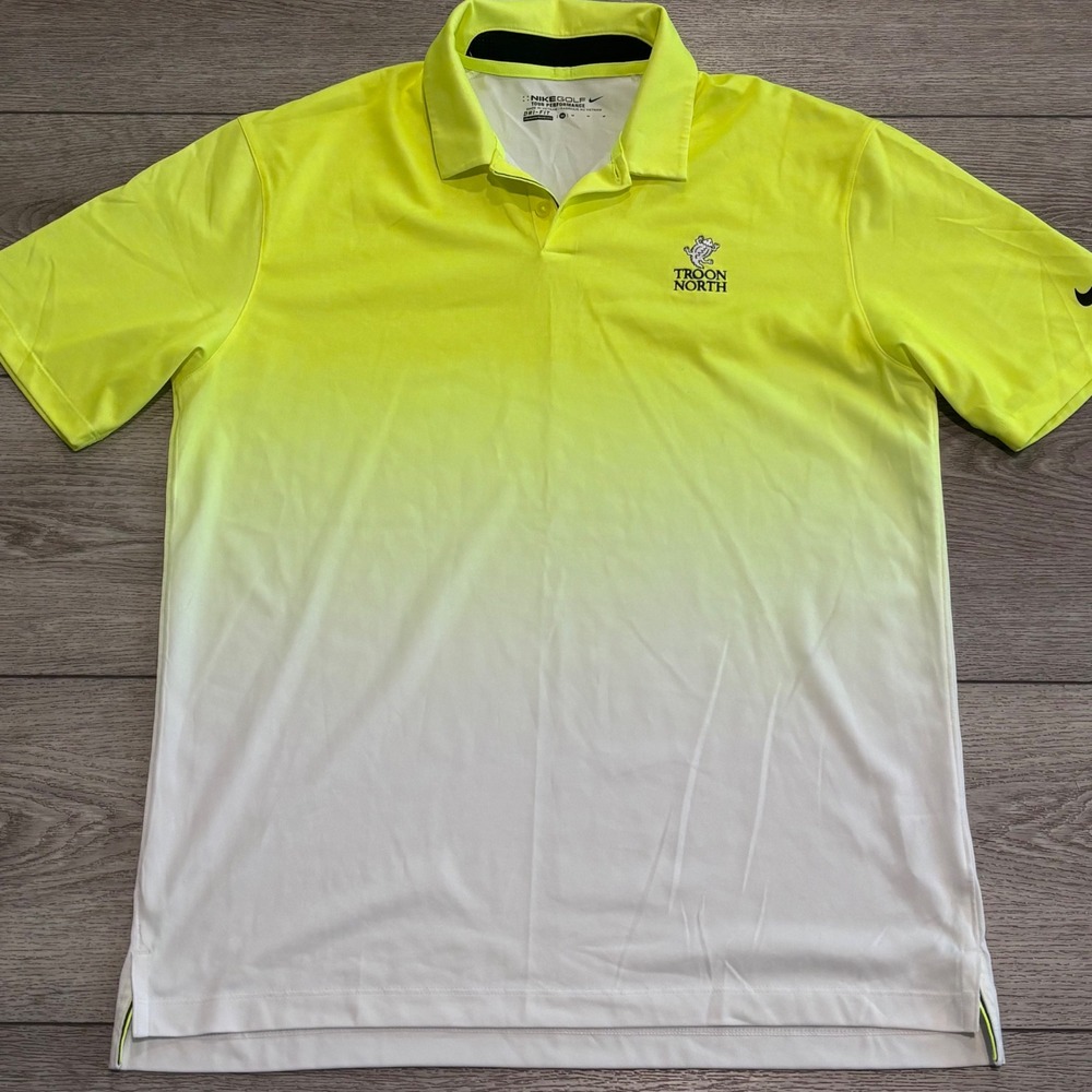 Nike Golf Polo Mens Medium Neon Yellow Ombre Troon North Dri-FIT Athletic Casual